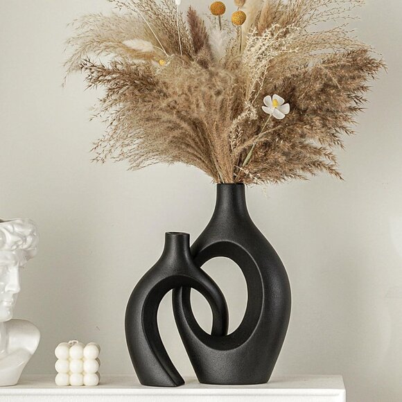 Snuggle Hollow Modern Ceramic Vase Set of 2 Mid Century Nordic Aesthetic Decora